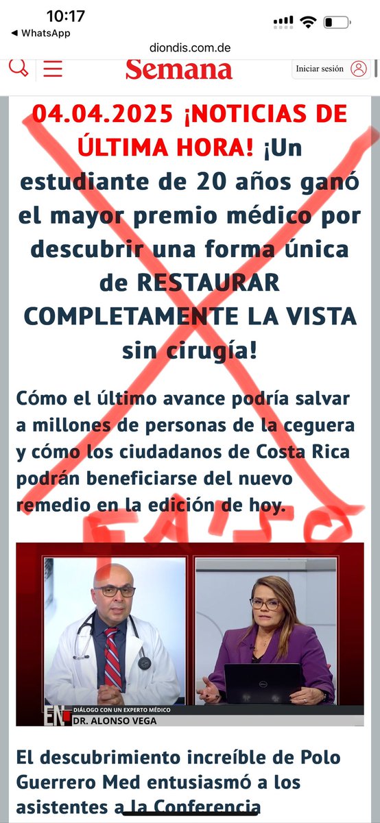 ALERTA!!!! Están usando mi imagen para estafar con un supuesto producto “para recuperar la vista”. Advierto que esto es un uso indebido de mi Imagen y la del programa!! NO CAIGAN!!!! No hagan caso!!!
ES UN ENGAÑO!