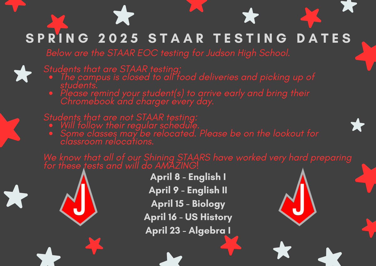 Rockets, STAAR testing season is upon us. Please review the information to be best prepared for the upcoming STAAR testing days! 💻🔌