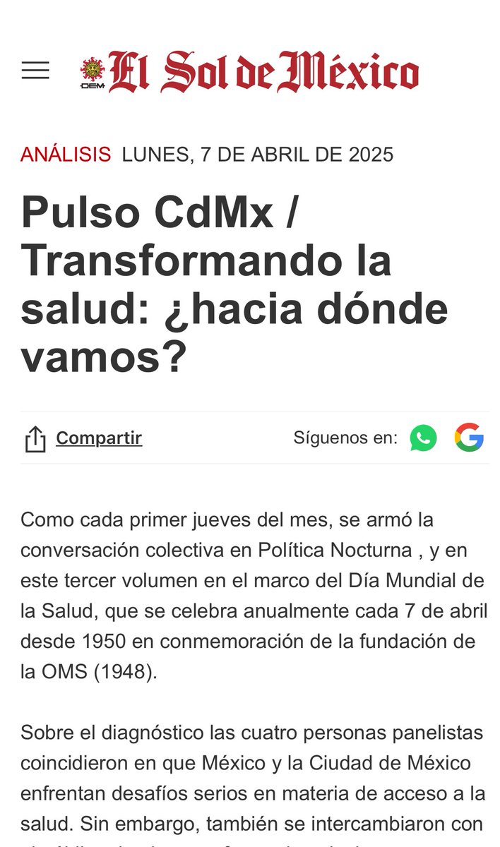 Aurélien (@aurel_gt) on Twitter photo Transformando la salud: ¿hacia dónde vamos? Se están moviendo algunas cosas, especialmente en #CDMX, y de eso platicamos en #PolíticaNocturna la semana pasada con <a href="/zarasnapp/">Zara Snapp</a> <a href="/amaya_oi/">Amaya Ordorika</a> <a href="/FridaRomayHgo/">Frida Romay Hidalgo</a> <a href="/baruchdom/">Ricardo Baruch D.</a>.
Aquí un poco de lo que se dijo: ➡️oem.com.mx/elsoldemexico/… Transformando la salud: ¿hacia dónde vamos? Se están moviendo algunas cosas, especialmente en #CDMX, y de eso platicamos en #PolíticaNocturna la semana pasada con <a href="/zarasnapp/">Zara Snapp</a> <a href="/amaya_oi/">Amaya Ordorika</a> <a href="/FridaRomayHgo/">Frida Romay Hidalgo</a> <a href="/baruchdom/">Ricardo Baruch D.</a>.
Aquí un poco de lo que se dijo: ➡️oem.com.mx/elsoldemexico/…