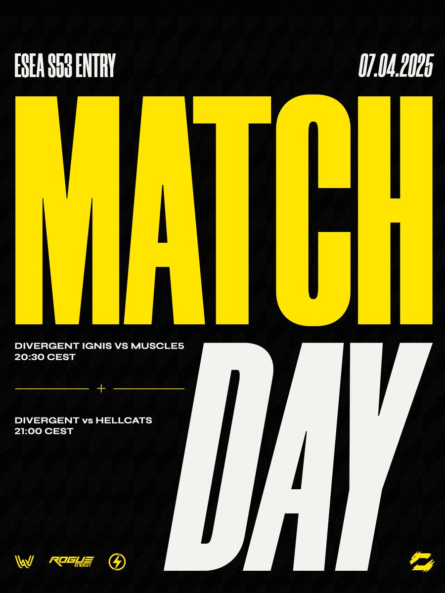 WE'RE BACK! 
Our main and our IGNIS team are back in action today!

Divergent eSports IGNIS VS Muscle5
⏰: 20:30 CEST
📺: ttv/stavenyt
 Cast by: <a href="/Stavenyt/">Steven Eismann</a> 

Divergent eSports VS Hell Cats
⏰: 21 CEST 
📺: ttv/teamdivergentgg
 Cast by: <a href="/Jo2cooL_/">Jo2cooL</a> 
 
#GameDay #BeDivergent #CS2