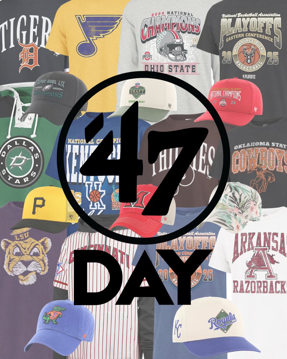Rally_House's tweet photo. It's '47 Day! 🔥 Get FREE shipping on online orders placed TODAY ONLY with code 47DAY at checkout! 🛍️
Shop now - https://t.co/uG1wBEvfx2
#47Day @47 https://t.co/3w4YKVPaGn