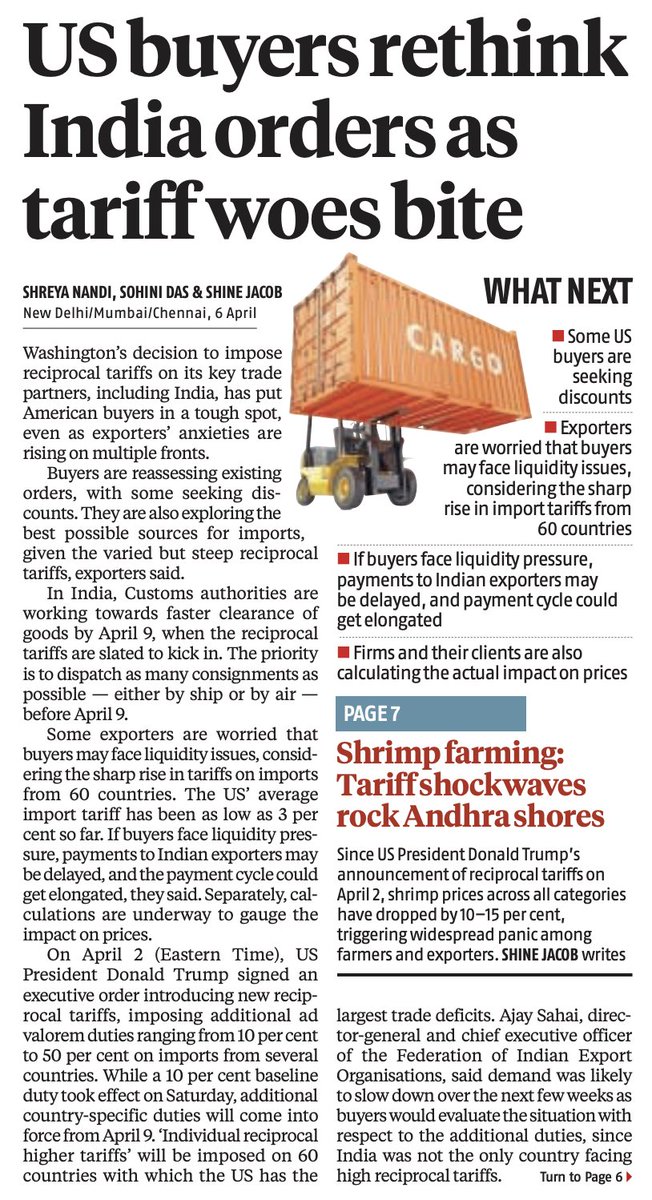 AmitxUpdates's tweet image. US buyers are rethinking their orders from India due to new reciprocal tariffs, with some seeking discounts as costs rise. Exporters worry about potential liquidity issues, as tariffs could delay payments and elongate the payment cycle. #USIndiaTrade #Tariffs #ExportChallenges