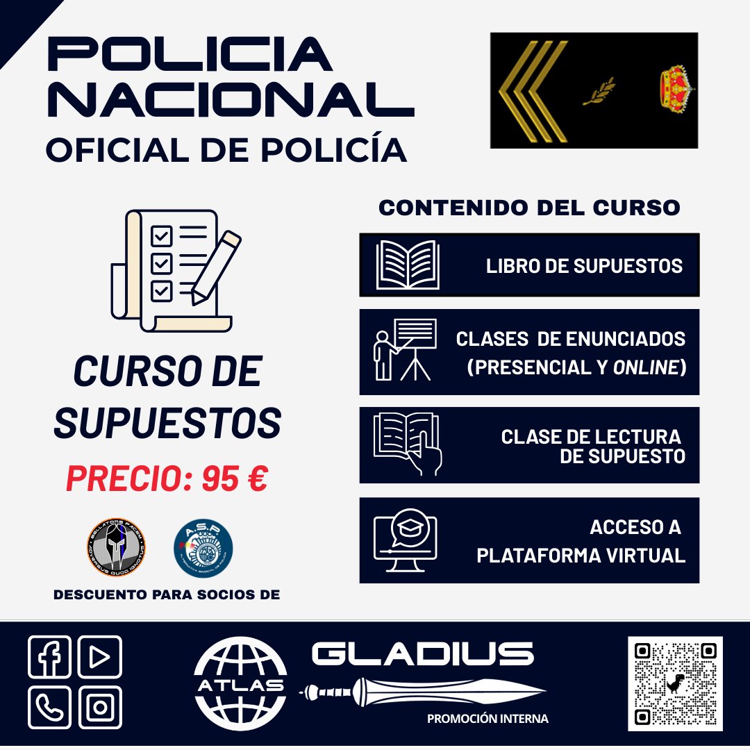 EscuelaAtlas's tweet image. 📢Curso de #supuestos para ascenso a #Oficial de #PoliciaNacional.

¡¡Empieza ya!!

🔗atlasescuela.es/oficial-polici…