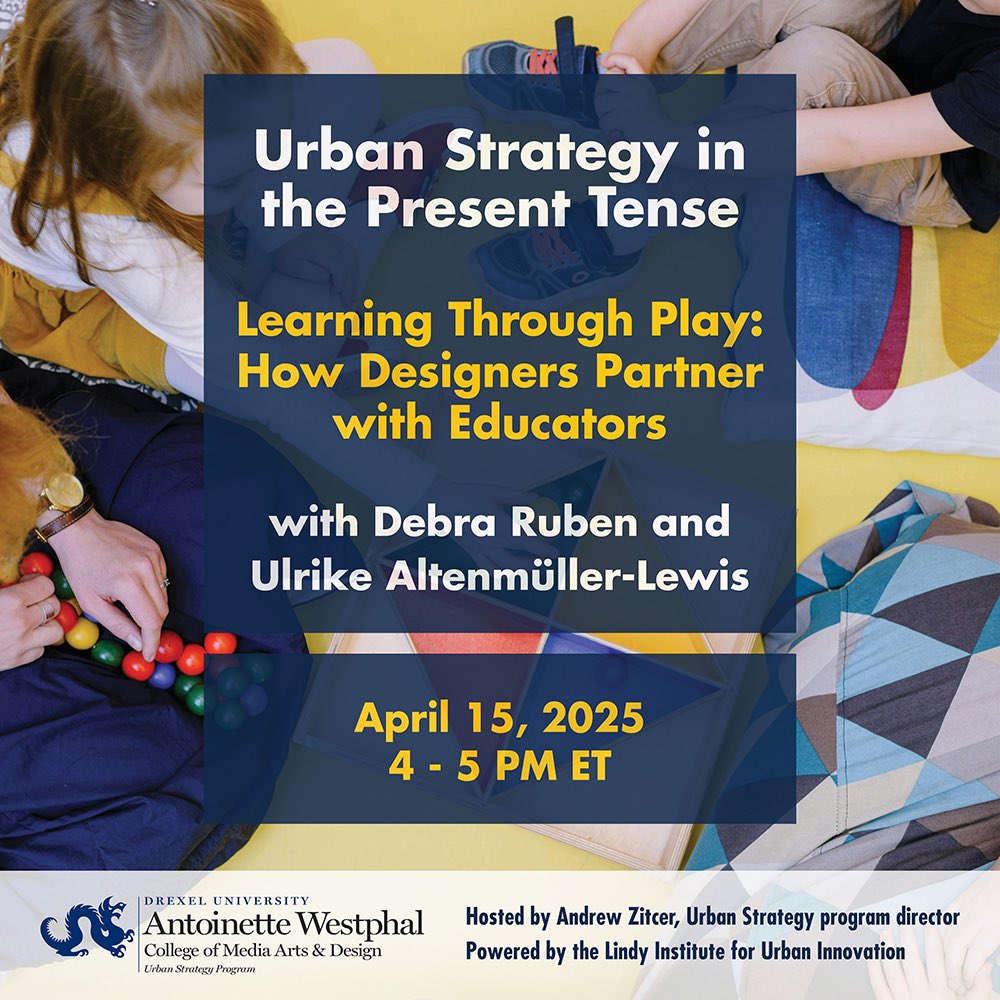 Lindy Institute for Urban Innovation (@lindyinstitute) on Twitter photo How can play spark learning in public spaces?
Join us as we speak to <a href="/DrexelWestphal/">Drexel Westphal</a> Professors Debra Ruben & Ulrike Altenmüller-Lewis for a conversation on design, play, and education in our next Present Tense episode: drexel.zoom.us/webinar/regist… How can play spark learning in public spaces?
Join us as we speak to <a href="/DrexelWestphal/">Drexel Westphal</a> Professors Debra Ruben & Ulrike Altenmüller-Lewis for a conversation on design, play, and education in our next Present Tense episode: drexel.zoom.us/webinar/regist…