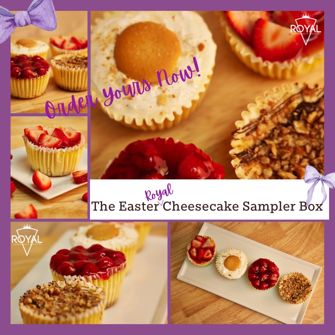 We’re accepting order for our 
Easter Cheesecake Sampler Box! 

-Baby Classic Cheesecake 
-Baby Strawberry Cheesecake 
-Baby Lemon Zest Cheesecake
-Baby Banana Pudding Cheesecake 

See our full Easter menu at rcv cakes.com or follow us for our menu releases!