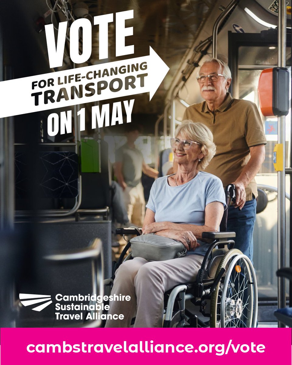 A third of disabled people in the UK have no access to a car, which can limit their ability to reach education, jobs, health and other destinations.

Ask candidates for the local elections on 1 May how they will improve transport choice and accessibility.

cambstravelalliance.org/vote