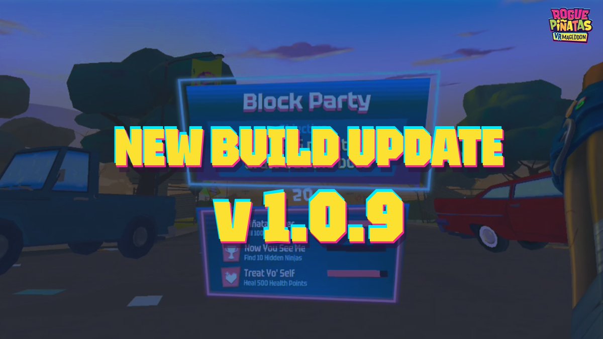 Rogue Piñatas 🍬 (@roguepinatas) on Twitter photo Hey there survivors!👋 We’ve got a hot batch of bug fixes and improvements to get you through the party apocalypse. 
Here’s what’s NEW in v1.0.9:
-↪️Added Smooth Turn Option
-🍬New Meta Upgrades
-🟢New Stage Start Screen
Read the full patch notes here: oculus.com/experiences/qu… Hey there survivors!👋 We’ve got a hot batch of bug fixes and improvements to get you through the party apocalypse. 
Here’s what’s NEW in v1.0.9:
-↪️Added Smooth Turn Option
-🍬New Meta Upgrades
-🟢New Stage Start Screen
Read the full patch notes here: oculus.com/experiences/qu…