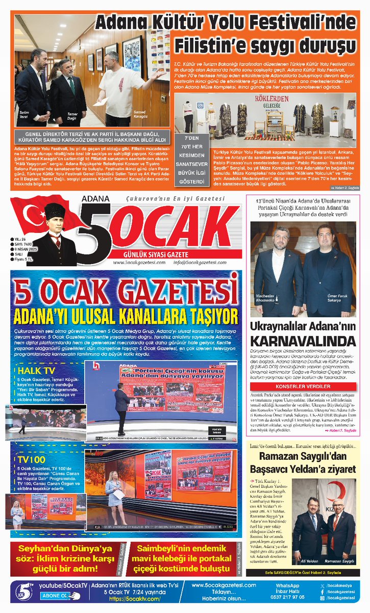 📌 08.04.2025 Tarihli Gazetemizin 1. Sayfası 
<a href="/savascokduygulu/">Savaş Çokduygulu</a> <a href="/sefasaygideger/">Sefa Saygıdeğer</a> <a href="/Mehmeta37596754/">Mehmet Şahin</a> <a href="/MuratBerhun/">Adana'dan Anında Haber</a> <a href="/HakanToytekin/">Hakan Toytekin</a> <a href="/TCKulturTurizm/">T.C. Kültür ve Turizm Bakanlığı</a> <a href="/Tamer_Dagli/">Tamer Dağlı 🇹🇷</a> <a href="/samedkaragoz/">Samed Karagöz</a> <a href="/NisandaAdanada/">Nisan'da Adana'da</a> <a href="/ofaruksakarya/">Ömer Faruk Sakarya</a> <a href="/halktvcomtr/">Halk TV</a> <a href="/KucukkayaIsmail/">Ismail Kucukkaya</a> <a href="/tv100/">TV100</a> <a href="/cansucananozgen/">Cansu Canan Özgen</a> <a href="/Kizilay/">Türk Kızılay</a> <a href="/ramazansaygili1/">Y. Ramazan Saygılı</a>