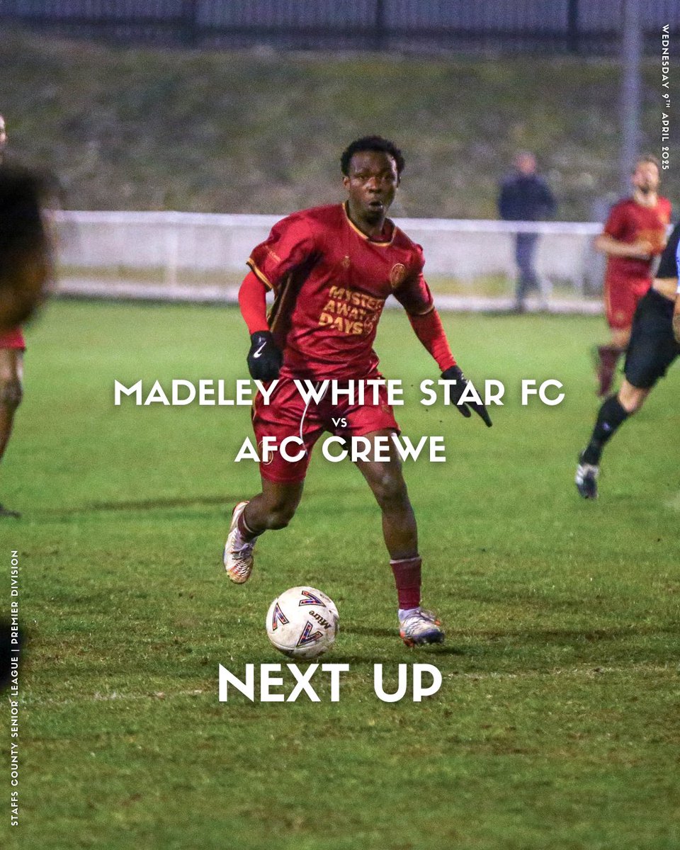 AFC Crewe (@afc_crewe) on Twitter photo Midweek trip to Madeley...
🆚 <a href="/MadeleyWSFC/">Madeley White Star FC</a>
📆 Wednesday 9th April
🕑 18:30 GMT
🏟️ Madeley White Star FC. Manor Road. Madeley. CW3 9PS
🎟️ £3.00
🏆 <a href="/staffscountysl/">Staffordshire County Senior League</a>
#oneafccrewe | #bepartofthecrewe | #nonleaguefootball | #scsl Midweek trip to Madeley...
🆚 <a href="/MadeleyWSFC/">Madeley White Star FC</a>
📆 Wednesday 9th April
🕑 18:30 GMT
🏟️ Madeley White Star FC. Manor Road. Madeley. CW3 9PS
🎟️ £3.00
🏆 <a href="/staffscountysl/">Staffordshire County Senior League</a>
#oneafccrewe | #bepartofthecrewe | #nonleaguefootball | #scsl