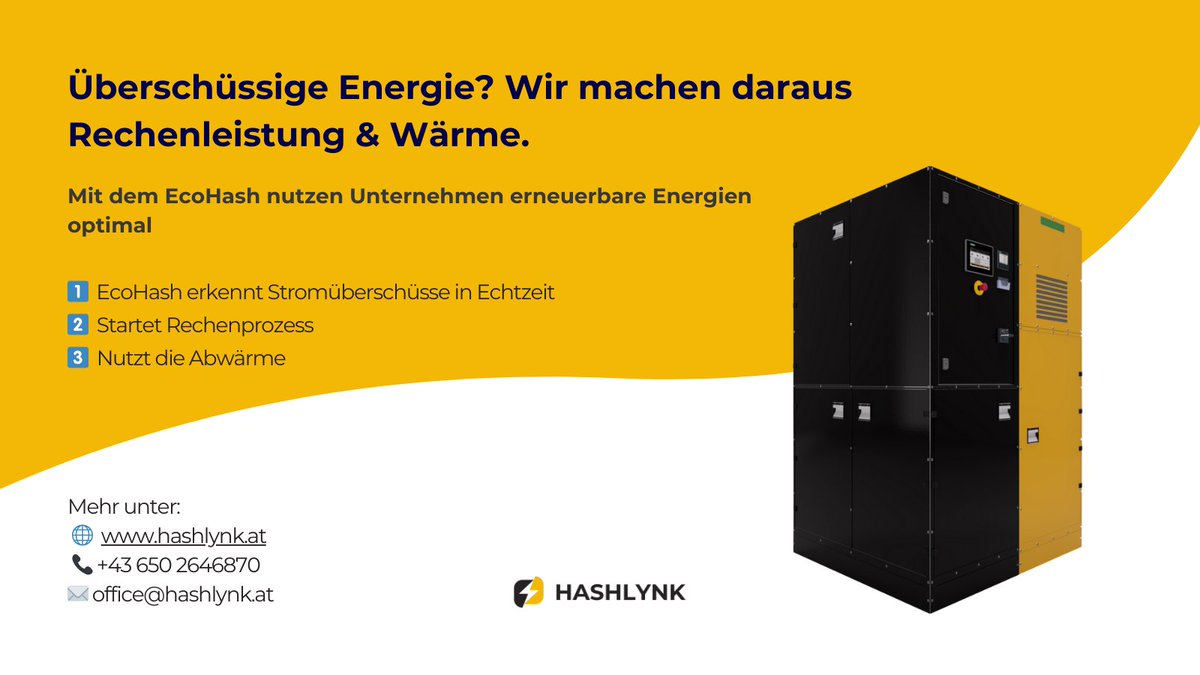 Hashlynk's tweet image. Was tun mit überschüssigem Strom aus PV, Wind- oder Wasser?  

💡 Mit EcoHash wird daraus:
➡️ Rechenleistung (ø € 0,20/kWh)
➡️ Nutzbare Wärme
➡️ Mehreinnahmen mit Erneuerbaren

#Erneuerbare sinnvoll nutzen – lokal, wirtschaftlich, smart.

#hashlynk #ecohash #energieverwertung