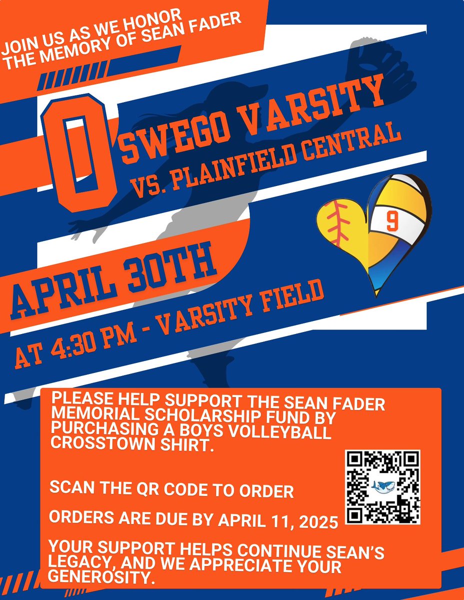 Oswego Softball (@ohspanthersb) on Twitter photo Join us as we honor the memory of Sean Fader.
Please help us support the Sean Fader Memorial Scholarship Fund by purchasing a boys volleyball crosstown shirt. Orders Due April 11th.
boysvolleyballcrosstown.itemorder.com/shop/home/ Your support helps continue Sean's legacy. We appreciate your generosity! Join us as we honor the memory of Sean Fader.
Please help us support the Sean Fader Memorial Scholarship Fund by purchasing a boys volleyball crosstown shirt. Orders Due April 11th.
boysvolleyballcrosstown.itemorder.com/shop/home/ Your support helps continue Sean's legacy. We appreciate your generosity!