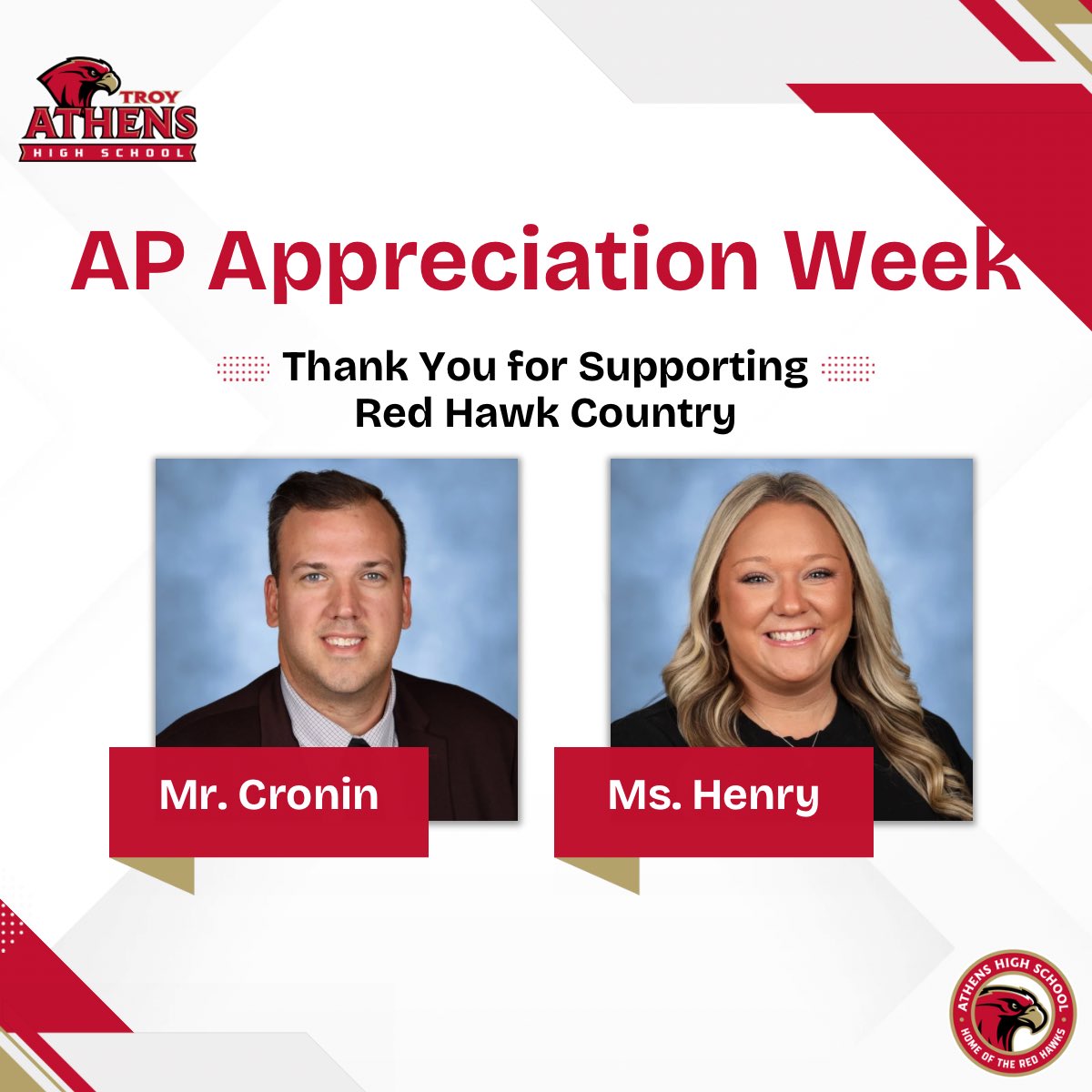 There isn’t a day where these two don’t hold me up and support moving Athens in the right direction. Your efforts help All Hawks to SOAR. Thank you to Mr. Cronin and Ms. Henry. You are appreciated and loved beyond measure. #AllHawksSOAR #OneTroy
