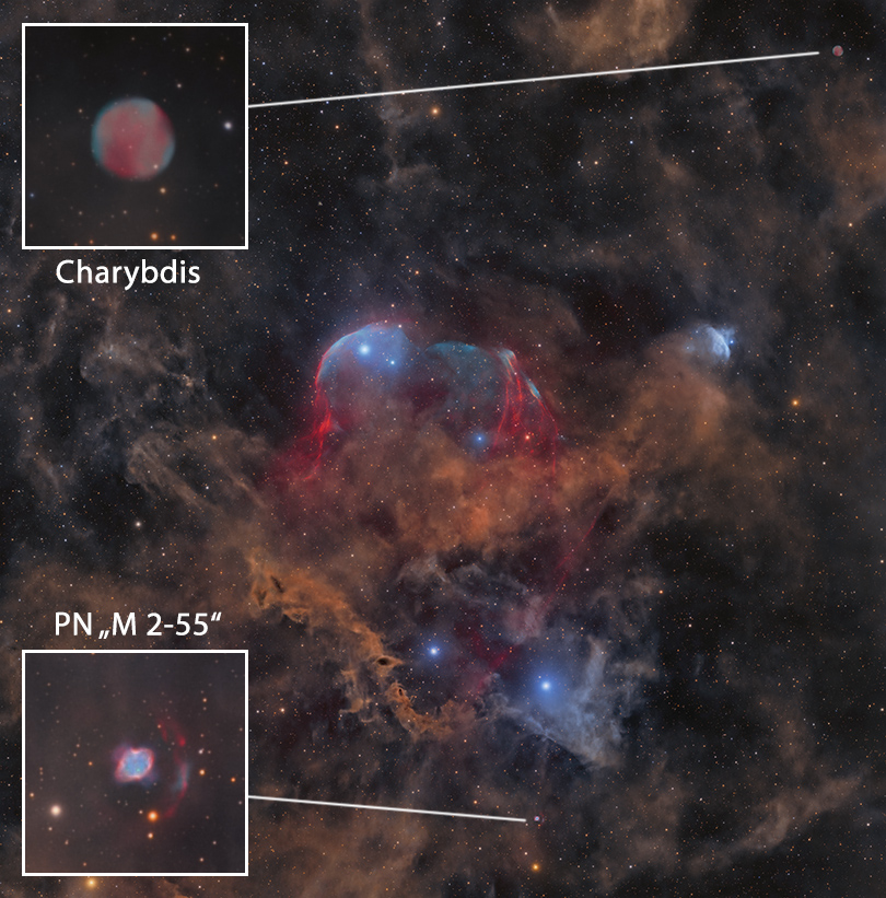 🚨✨ Nous sommes heureux de vous présenter notre toute récente double découverte dans la constellation de Céphée : 
- Scylla, un rémanent de supernova (SNR G115.5+9.1)
- Charybdis, une nébuleuse planétaire (Sainty 2)
Les acquisitions ont été réalisées au Maroc exclusivement ! 🇲🇦
