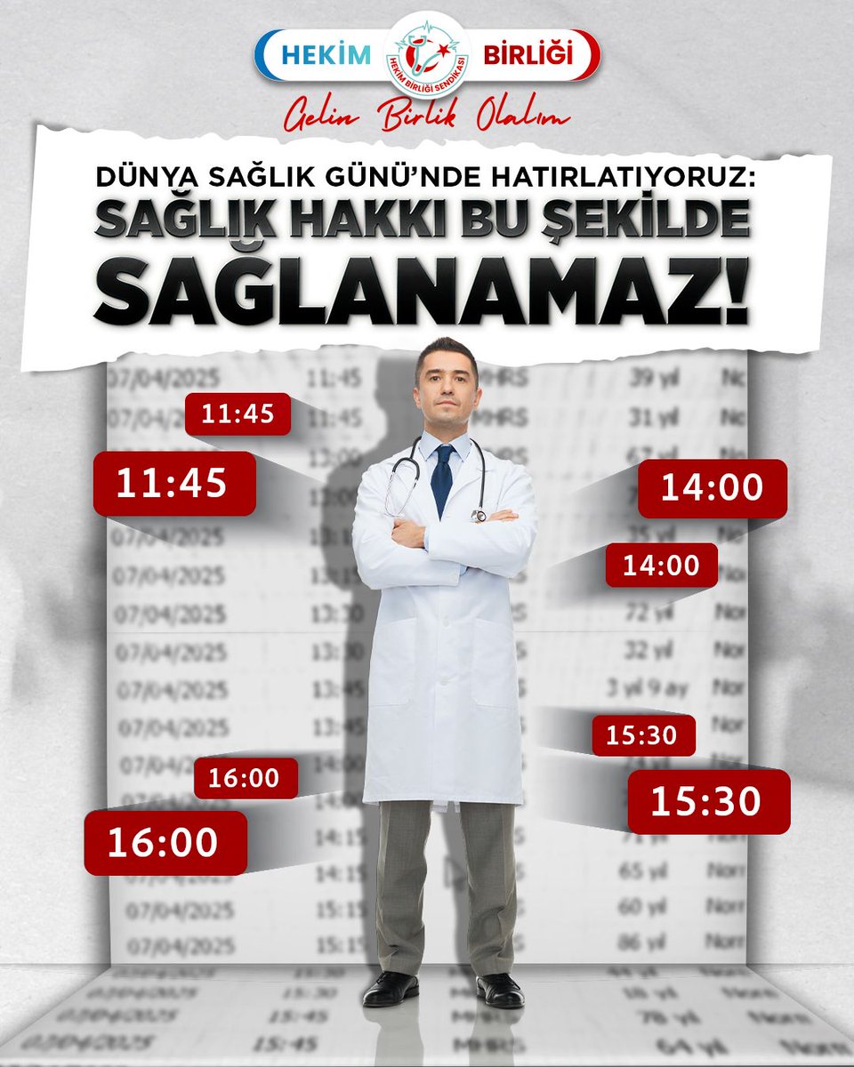 DÜNYA SAĞLIK GÜNÜ’NDE HATIRLATIYORUZ: SAĞLIK HAKKI BU ŞEKİLDE SAĞLANAMAZ. BİZLER HEKİMİZ, SİHİRBAZ DEĞİLİZ!

Bugün 7 Nisan, Dünya Sağlık Günü.

İdeal sağlık sisteminden her geçen gün biraz daha uzaklaşan bu sistem hem hastaları hem de hekimleri mağdur ediyor!

İstanbul’daki bir