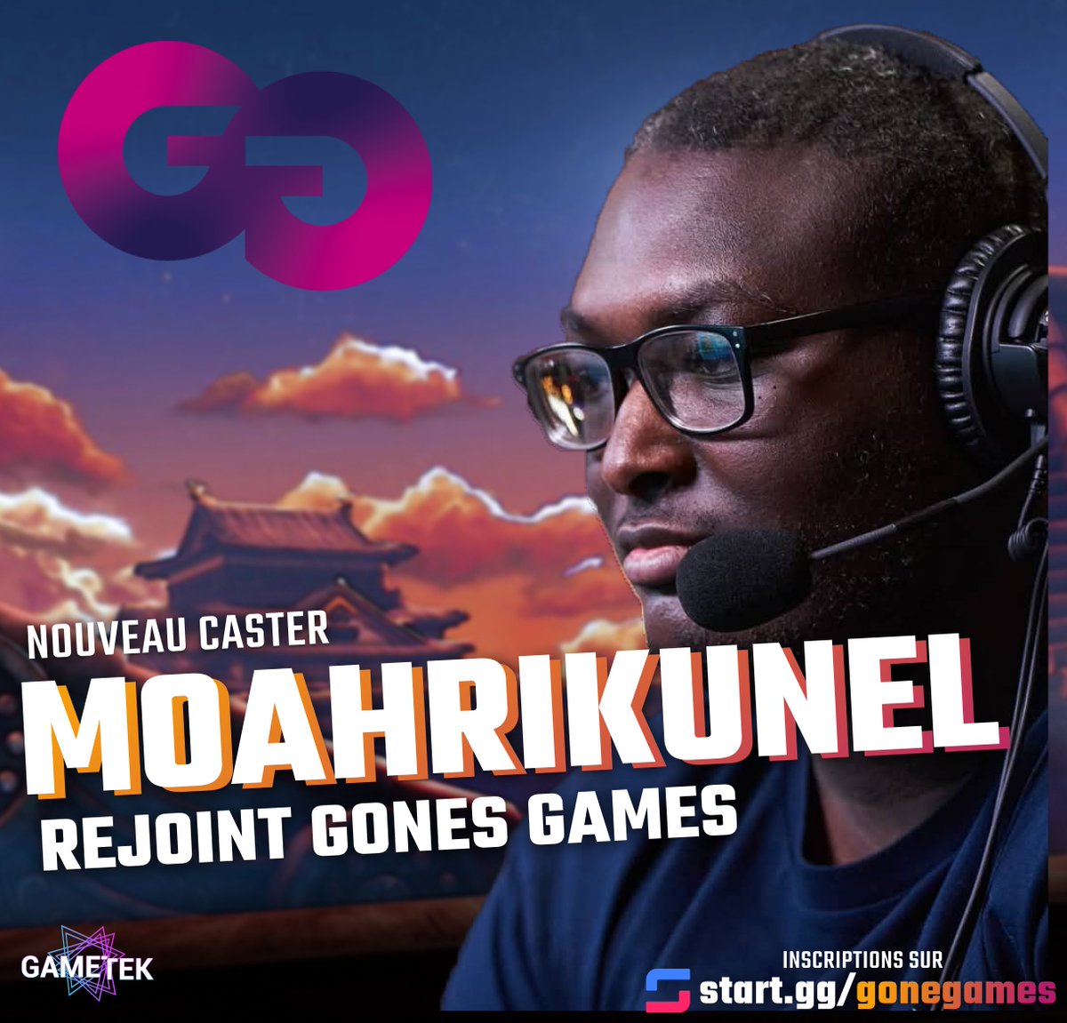 Gametek (@gametek_lyon) on Twitter photo La première voix à rejoindre le cast de Gone Games n'est nul autre que celle de <a href="/MoahRikunelOff/">MoahRikunel 🏳️⚧️</a>!
Ne manquez pas le stream de l'événement à partir de 10h ce samedi, sur la chaine de twitch.tv/gametek_lyon!
↪️: start.gg/gonegames La première voix à rejoindre le cast de Gone Games n'est nul autre que celle de <a href="/MoahRikunelOff/">MoahRikunel 🏳️⚧️</a>!
Ne manquez pas le stream de l'événement à partir de 10h ce samedi, sur la chaine de twitch.tv/gametek_lyon!
↪️: start.gg/gonegames