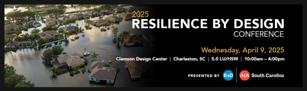 I am on the road this week to share ideas for climate adaptation with AIA South Carolina at the Resilience by Design conference. Come to learn more about the important role designers play in climate adaptation!