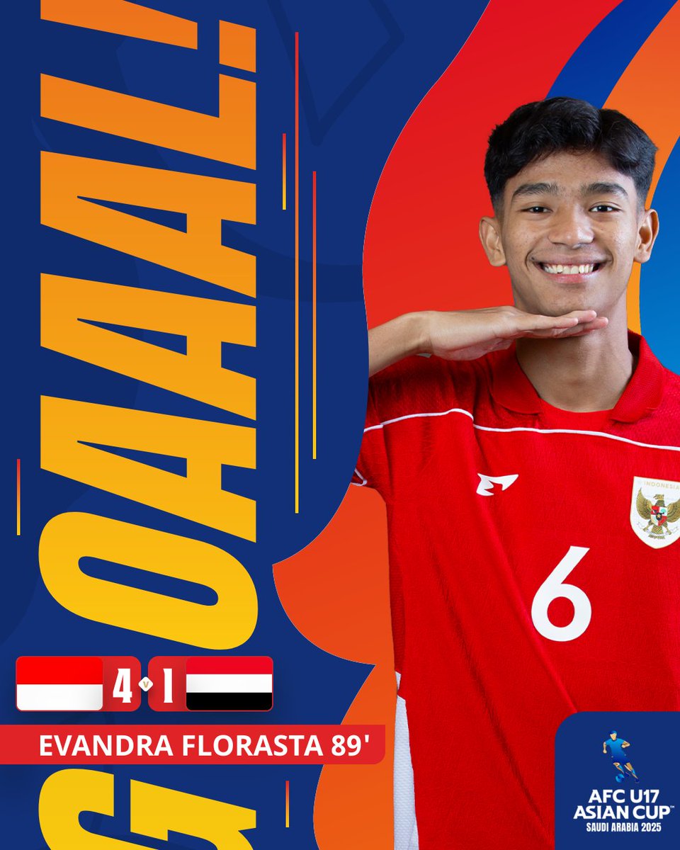 ⚽ 𝗚𝗢𝗔𝗟 | 🇮🇩 Indonesia 4️⃣-1️⃣ Yemen 🇾🇪

Evandra Florasta slots home his second for the night. Victory is in sight for Indonesia!

Watch 𝙇𝙄𝙑𝙀: gtly.to/5Hbg36obb

#AFCU17 | #IDNvYEM