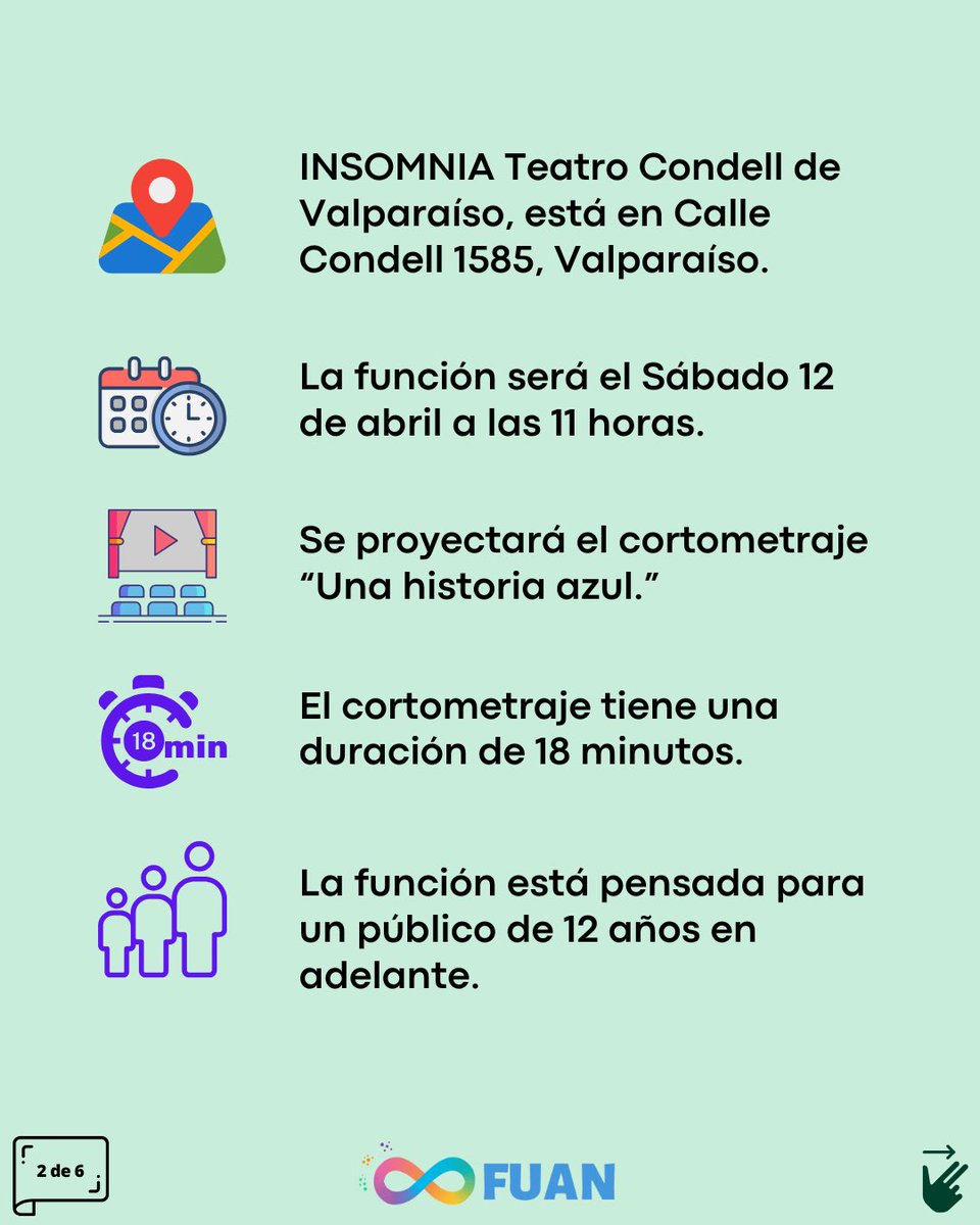 FuanFundacion's tweet photo. Función de cine gratuita y con ajustes para público autista en @InsomniaCine en Valparaíso. Este sábado 12 de abril a las 11 horas. Inscripción en: https://t.co/ukETXibfhh https://t.co/Z8Ko64qfLc