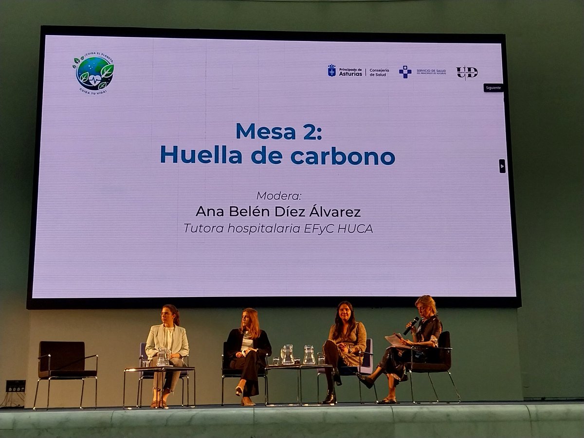 Ana Belén Díez Álvarez, tutora hospitalaria EFyC del Área IV, modera la segunda mesa de TFR "Huella de Carbono" #EncuentroFyCAsturias