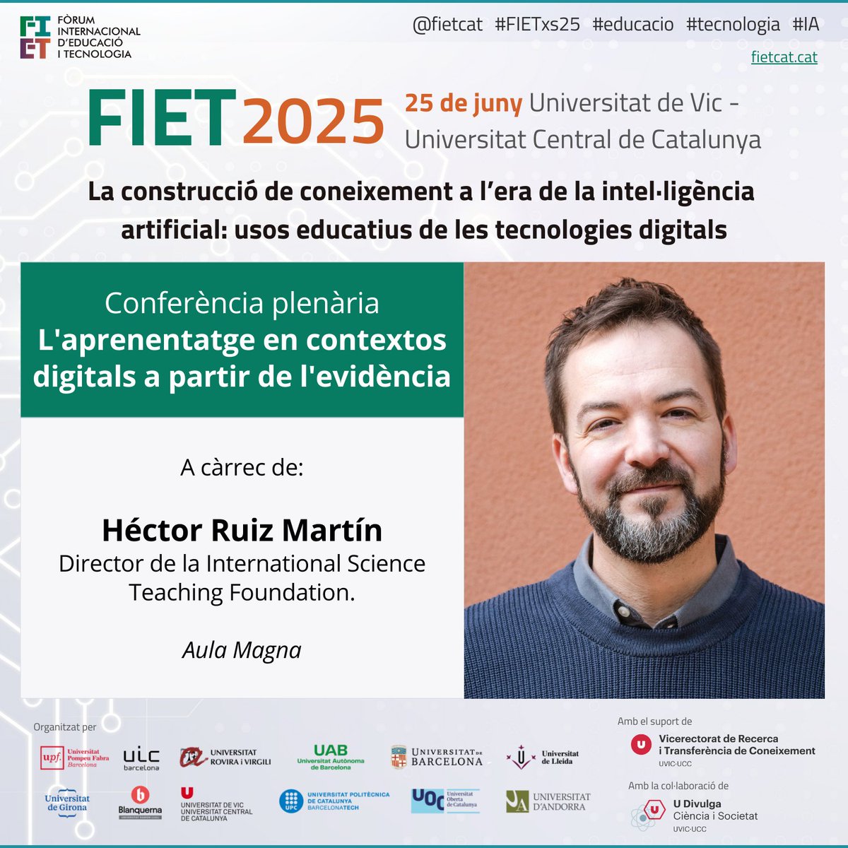 FIET Fòrum Internacional d'Educació i Tecnologia (@fietcat) on Twitter photo Convidat de luxe al #FIETxs25:
<a href="/hruizmartin/">Héctor Ruiz Martín</a>!
📅 25 de juny
📍 <a href="/uvic_ucc/">UVic-UCC</a>
💥 Inscripcions amb tarifa reduïda fins al 31 de maig
📝 Recepció de comunicacions fins al 20 d'abril
🔗 Més info: fietcat.cat
<a href="/fietcat/">FIET Fòrum Internacional d'Educació i Tecnologia</a> <a href="/UDivulga/">UDivulga</a> <a href="/Uvic_GRECC/">Grup de Recerca En Construcció de Coneixement</a>
#educacio #tecnologia #IA Convidat de luxe al #FIETxs25:
<a href="/hruizmartin/">Héctor Ruiz Martín</a>!
📅 25 de juny
📍 <a href="/uvic_ucc/">UVic-UCC</a>
💥 Inscripcions amb tarifa reduïda fins al 31 de maig
📝 Recepció de comunicacions fins al 20 d'abril
🔗 Més info: fietcat.cat
<a href="/fietcat/">FIET Fòrum Internacional d'Educació i Tecnologia</a> <a href="/UDivulga/">UDivulga</a> <a href="/Uvic_GRECC/">Grup de Recerca En Construcció de Coneixement</a>
#educacio #tecnologia #IA