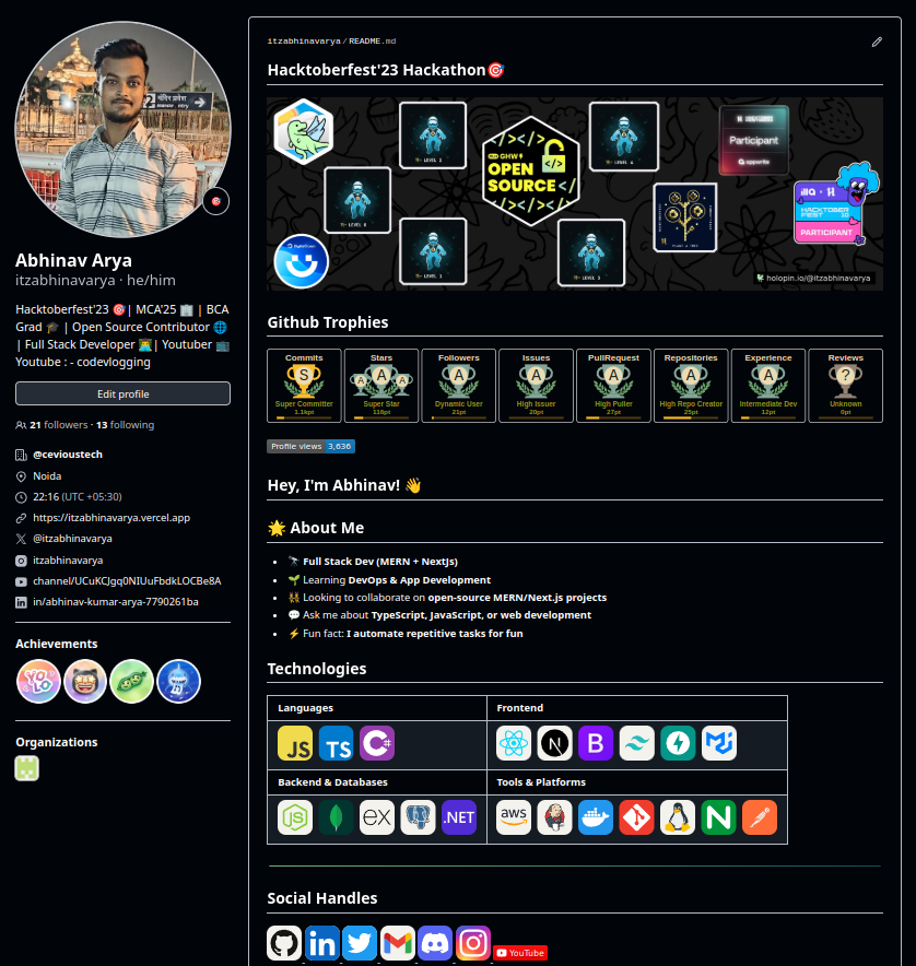 itzabhinavarya's tweet image. ✨ Just updated my GitHub profile README!
Would love for you to check it out and share your thoughts.
Drop a ⭐️ if you like it!
github.com/itzabhinavarya…
#github #githubprofile #githubreadme #developers