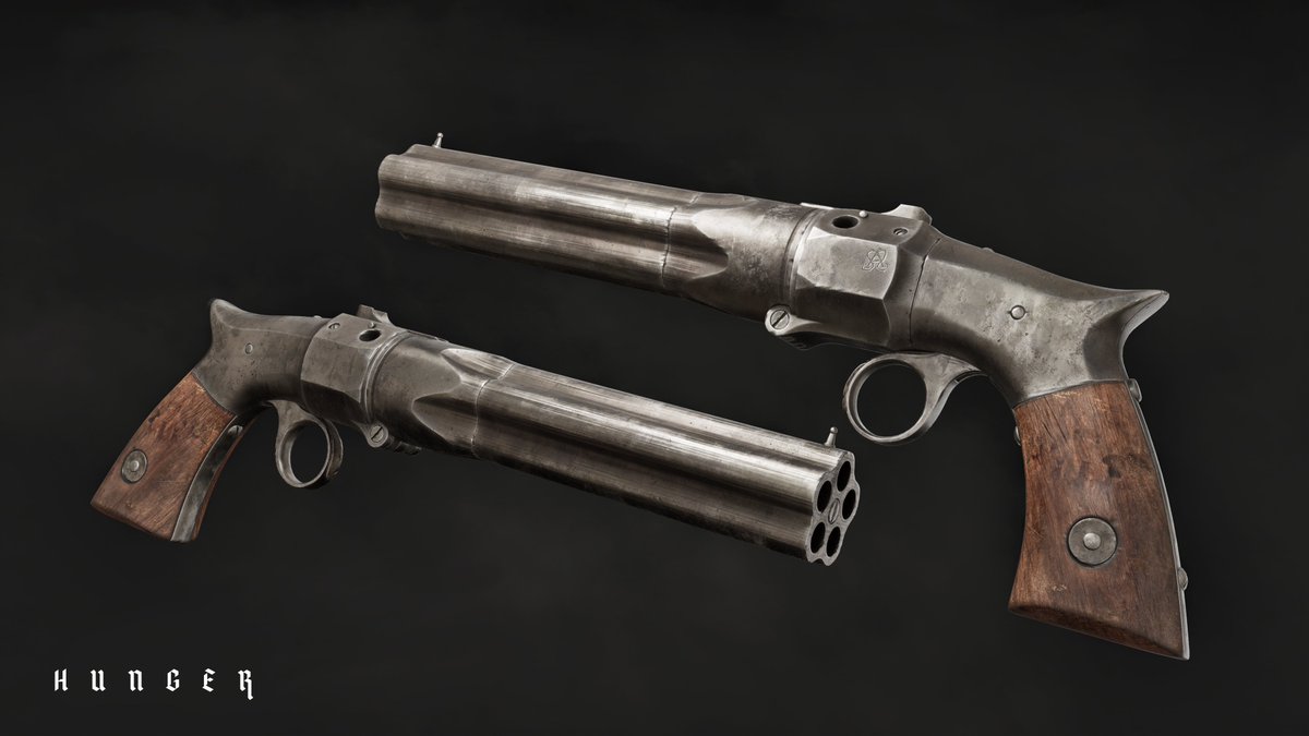 Some more #playHUNGER shots, including a gun-sabre (which I cannot believe has never made it into #Huntshowdown in some form) And a Turret Rifle which I don't think has ever been represented in a videogame before? (Probably because they're prone to blowing your fingers off)