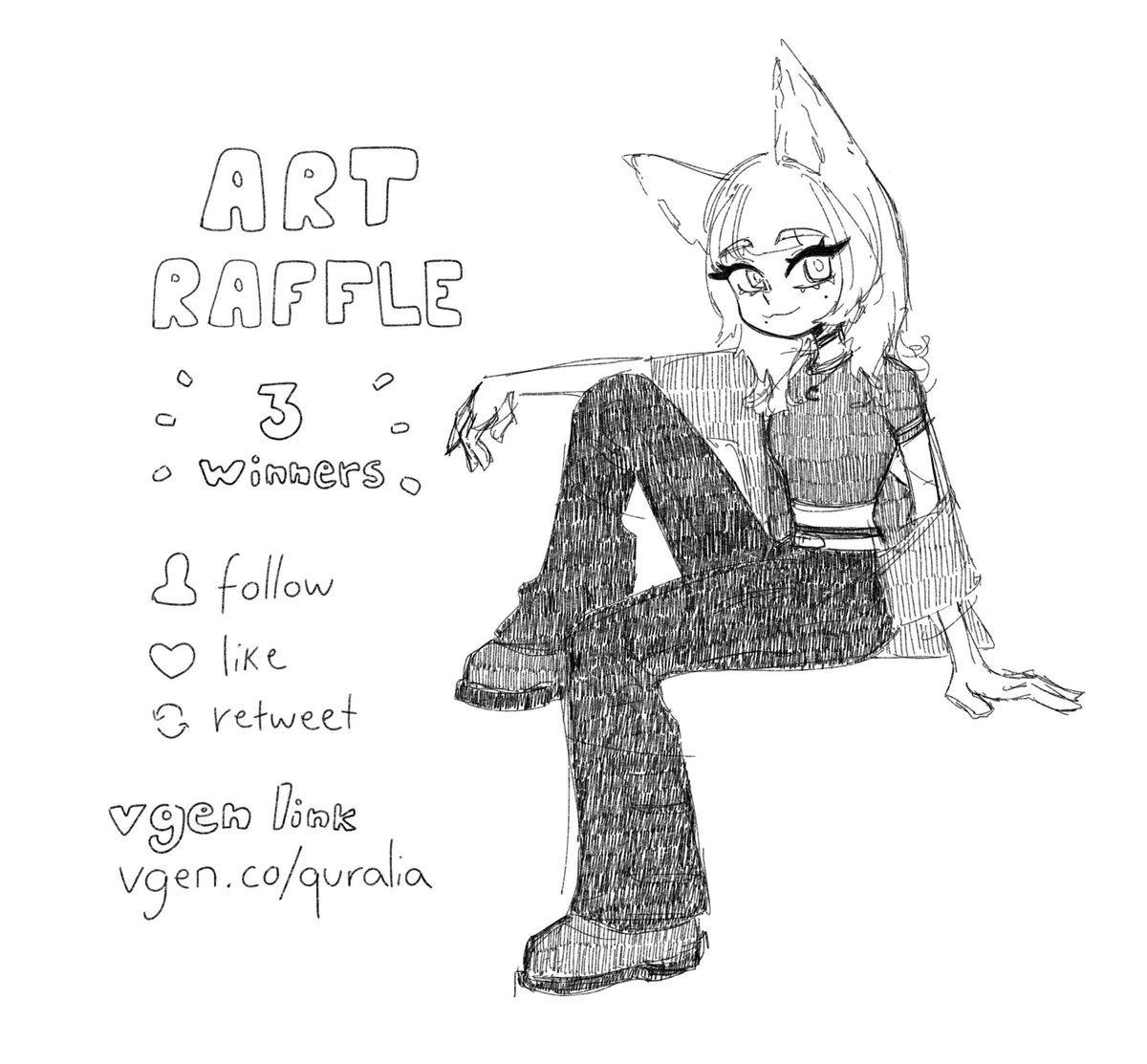 🫧ART RAFFLE🫧

hosting a raffle to promote my new sketch service on vgen :D

3 winners!
1st: fullbody sketch with hatching
2nd: icon sketch with hatching
3rd: icon sketch

how to join:
👤follow
🤍like + 🔃retweet this post (no qrt)

ends april 23rd

vgen.co/quralia
#vgen