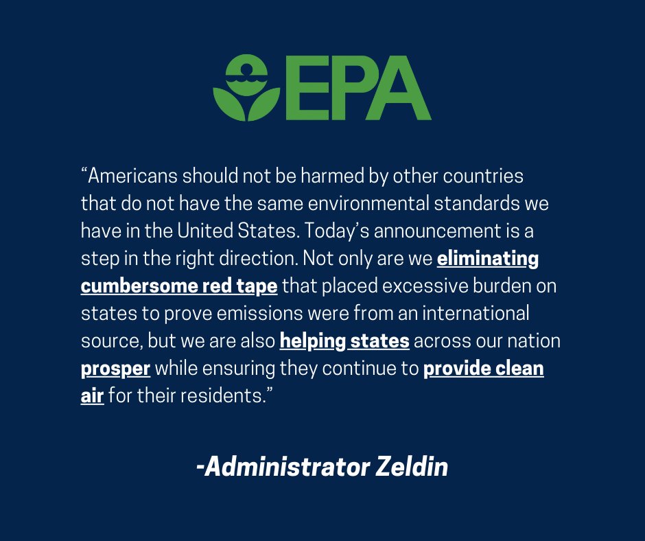 U.S. EPA (@epa) on Twitter photo Today, <a href="/epaleezeldin/">Lee Zeldin</a> announced EPA is rescinding Guidance on the Preparation of Clean Air Act Section (CAA) 179B which penalized states for air pollution beyond their control. Read more: spgv.io/6012UsC Today, <a href="/epaleezeldin/">Lee Zeldin</a> announced EPA is rescinding Guidance on the Preparation of Clean Air Act Section (CAA) 179B which penalized states for air pollution beyond their control. Read more: spgv.io/6012UsC