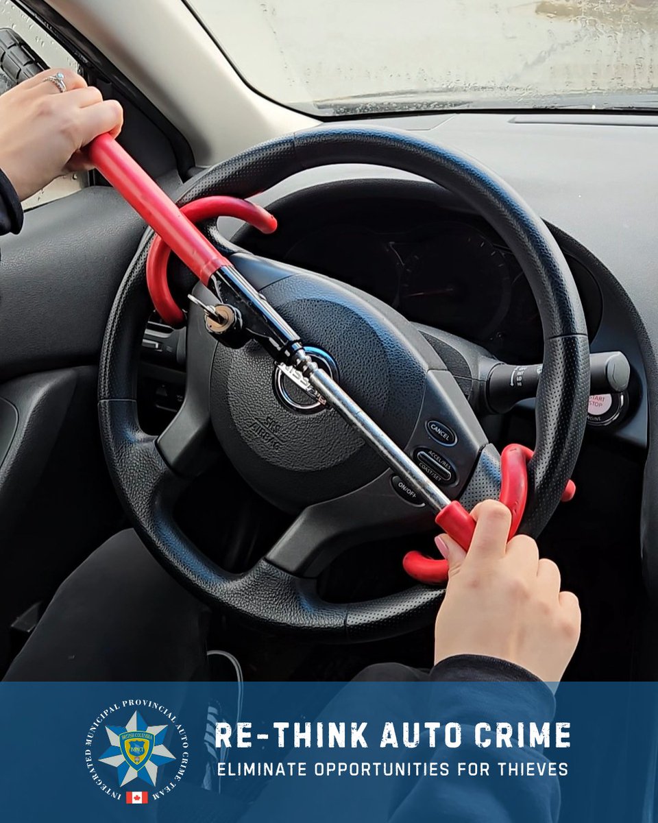 IMPACTautocrime's tweet image. You can reduce the risk of car theft by:
✔️Using a steering wheel lock ✔️Parking in well-lit areas ✔️Following the 9PM routine 

For more info visit baitcar.com/prevention
#AutoCrimeEnforcementMonth #StopAutoCrime #RethinkAutoCrime #IMPACT #BaitCar