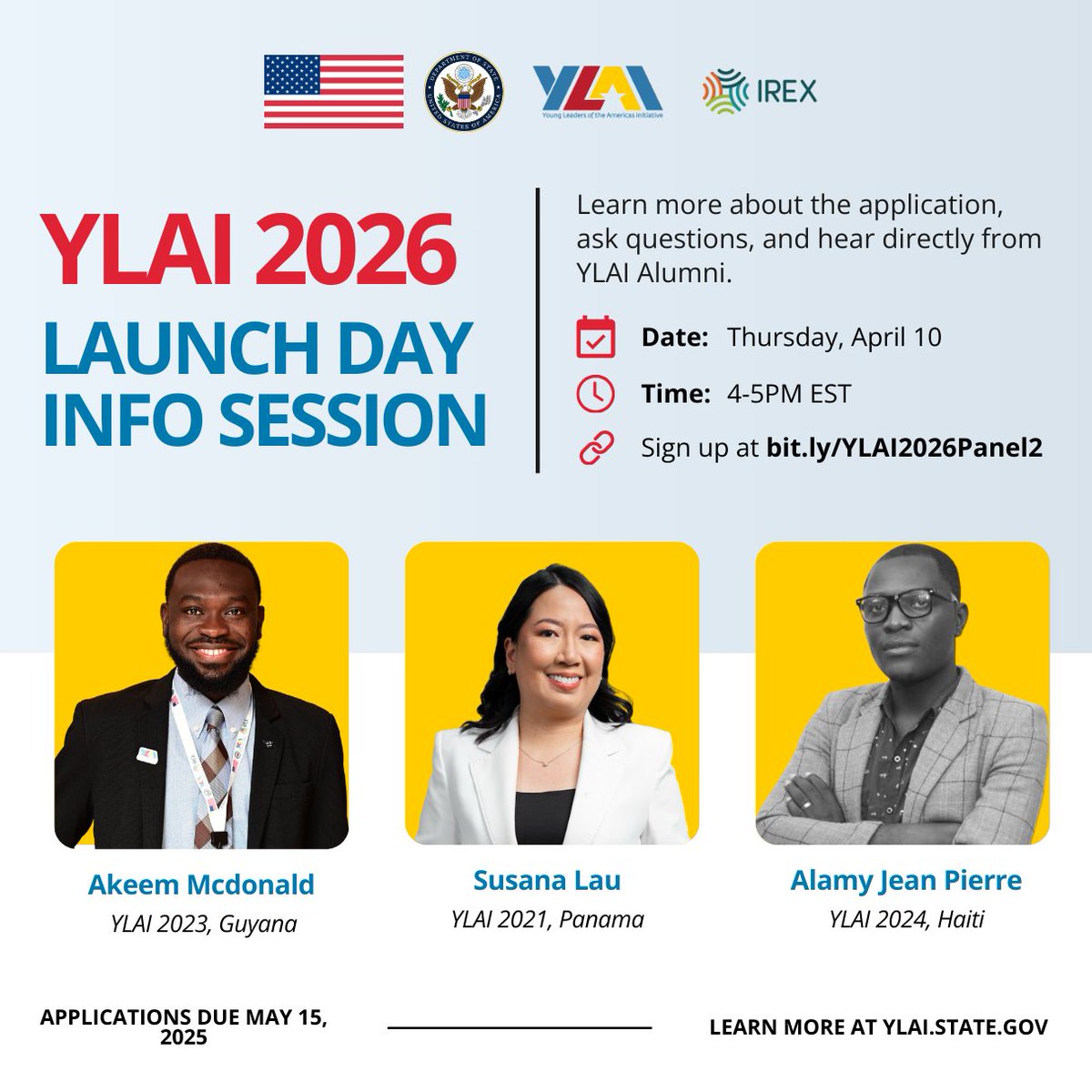 Prepare for the YLAI 2026 application launch at our Launch Day Info Session on Thursday, April 10, at 4:00-5:00 p.m. EST. Don’t miss out this unique opportunity to hear from #YLAIAlumni and start working on your application early. Sign up now at: ow.ly/IJBS50VrOqM