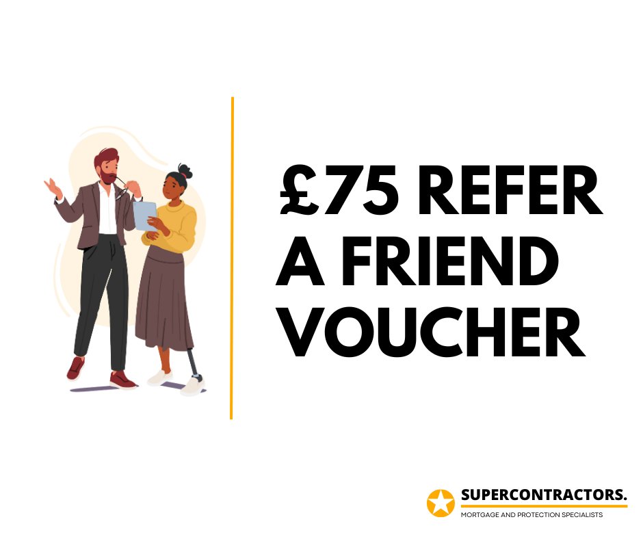 supercontractUK's tweet photo. For every friend you refer, you'll get a £75 voucher on completion of their mortgage! 🛍️ 

T&amp;C's apply. https://t.co/nmHuPsEES5