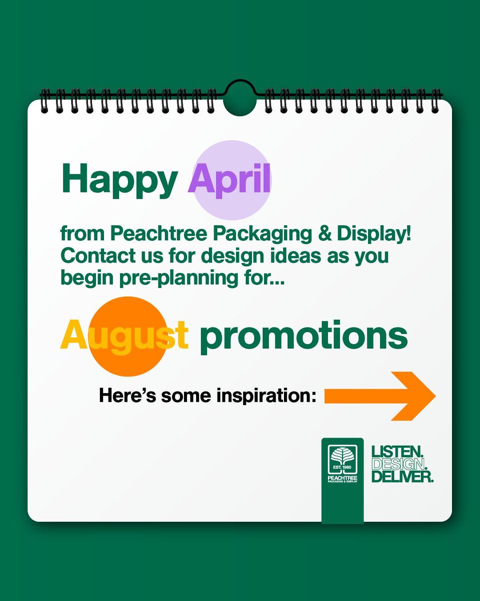 ptreepackaging's tweet photo. 🌸 Happy April from Peachtree Packaging &amp; Display! 🌸

Spring is in the air—which means it’s time to start planning for your August and September promotions! Let’s make your next campaign unforgettable.

👉 Learn more: https://t.co/3oOo2DVrUu https://t.co/8QgpTlymSh