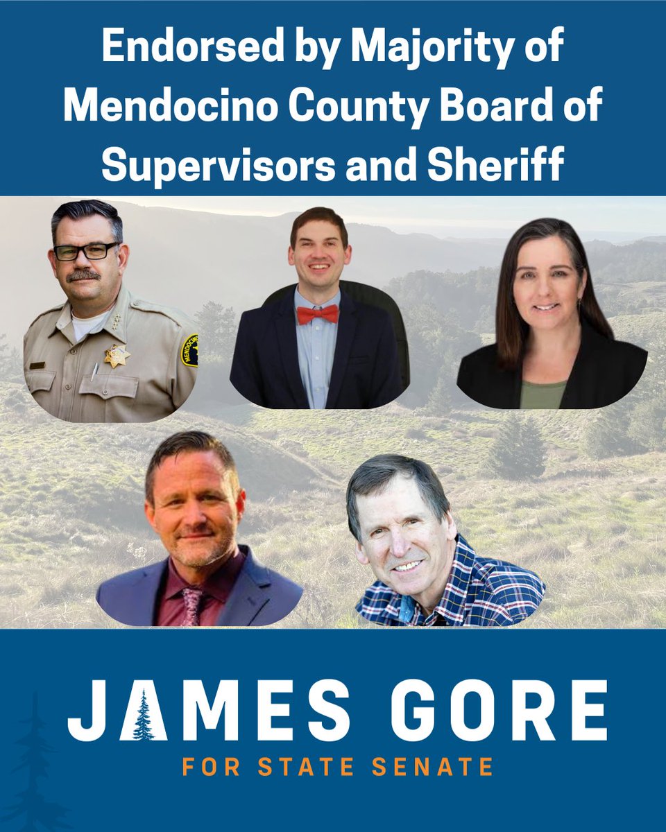 Big News! I’m excited to share a huge wave of support for our State Senate campaign.  We are honored to secure the endorsements of Mendocino County Sheriff Matt Kendall along with Mendocino County Supervisors John Haschak, Mo Mulheren, Ted Williams, and Bernie Norvell.