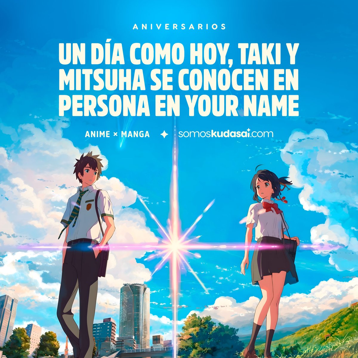 🚨 En Japón ya es 8 de abril, el día en que el destino cumplió su promesa en "Kimi no Na wa (Your Name)". 
Taki y Mitsuha se encuentran, se reconocen, y el hilo rojo que los unía por fin se tensa para unirlos.
Un día donde el amor le gana al olvido.
