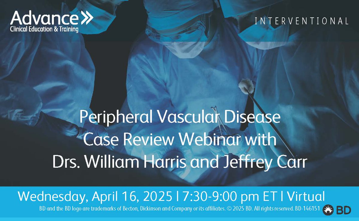 Join Drs. William Harris and Jeffrey Carr on April 16 at 7:30 pm ET for case reviews focused on treating iliofemoral occlusions, peripheral arterial disease and lower extremity superficial venous reflux. Register here: bit.ly/3DUtsV0