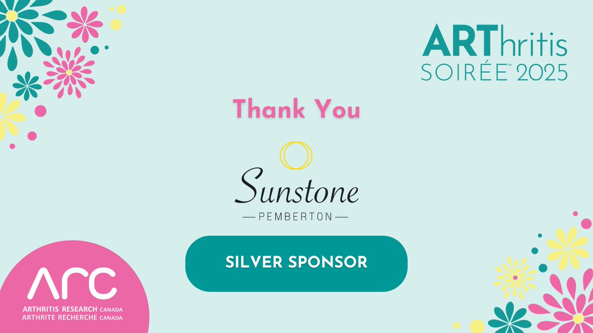 Thank you, @sunstonepemberton, for your longstanding ARThritis Soirée sponsorship support. You are helping find answers and save lives through vital patient-centred #ArthritisResearch.  

Get your tickets today: arthritisresearch.ca/tickets/