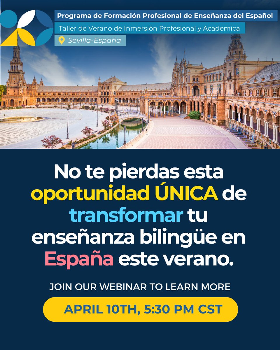 Join our second live conversation on bilingual teacher training in Spain 🇪🇸
🗓️ April 10, 5:30 PM CT
🔗 Register: forms.gle/HzoaJVp1KHghHr…
🌐 Zoom link: us06web.zoom.us/j/88384166396?…