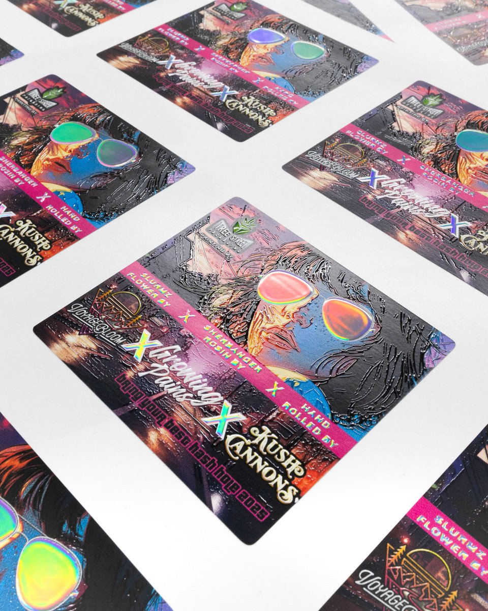 TreeStreetPKG's tweet photo. Check out these exclusive labels and boxes printed for @kushcannons X @growingpainsmi X Voyage Bloom 🙌 They feature holographic foil and clear UV varnish 🔥Huge thanks to everyone involved for working with us! #packaging #printingservices #stickers #labels #boxes #cannabis https://t.co/vXIXp4NTIj