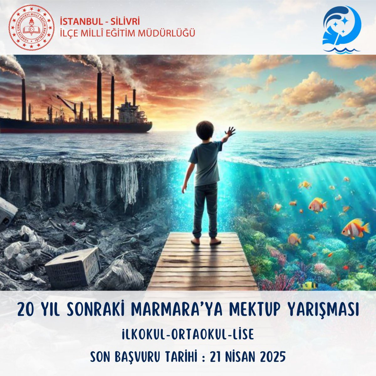 Silivri İlçe Millî Eğitim Müdürlüğü (@memsilivri) on Twitter photo Deniz Çöpleri İl Eylem Planı kapsamında Silivri İlçe Milli Eğitim Müdürlüğü olarak düzenlediğimiz “20 Yıl Sonraki Marmara’ya Mektup” yarışmasına katılım için son başvuru tarihi 21 Nisan 2025 🌊🐠🦀🐬
<a href="/istanbulilmem/">İstanbul İl Millî Eğitim Müdürlüğü</a> <a href="/istmemdenizmavi/">İST.MEMDENİZMAVİ</a> <a href="/ibrahimdamat/">İbrahim Hakkı DAMAT</a> Deniz Çöpleri İl Eylem Planı kapsamında Silivri İlçe Milli Eğitim Müdürlüğü olarak düzenlediğimiz “20 Yıl Sonraki Marmara’ya Mektup” yarışmasına katılım için son başvuru tarihi 21 Nisan 2025 🌊🐠🦀🐬
<a href="/istanbulilmem/">İstanbul İl Millî Eğitim Müdürlüğü</a> <a href="/istmemdenizmavi/">İST.MEMDENİZMAVİ</a> <a href="/ibrahimdamat/">İbrahim Hakkı DAMAT</a>