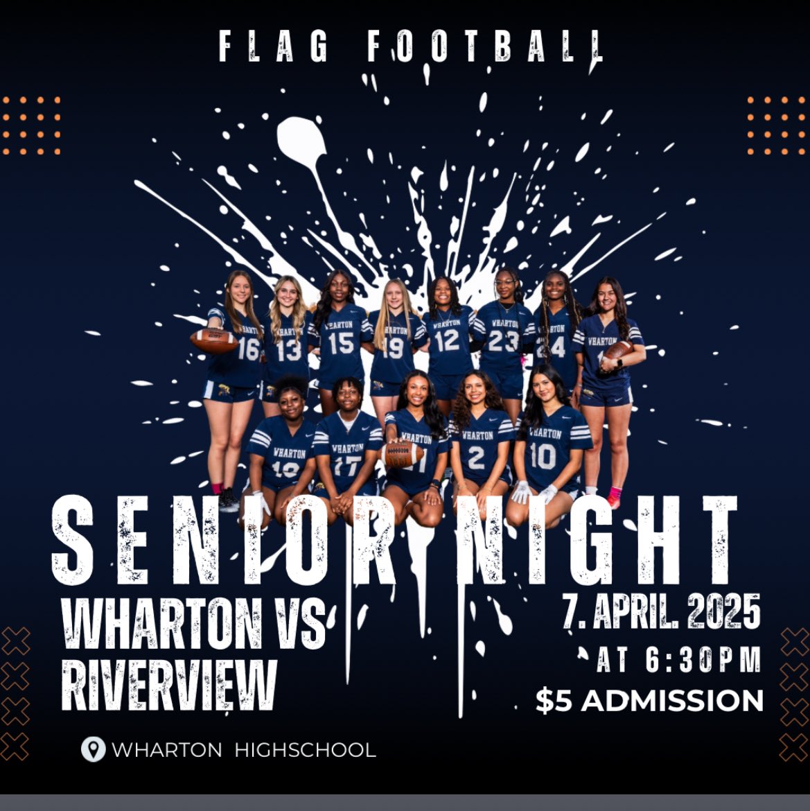 Wharton Wildcats Flag Football (@flagwharton) on Twitter photo Happy Senior Night!!! We look forward to seeing you all at 6:30 tonight to celebrate our Fantastic Seniors!! Let’s Go!!! 🐾🏈💙 <a href="/WhartonHighFB/">Wharton Wildcats Football</a> Happy Senior Night!!! We look forward to seeing you all at 6:30 tonight to celebrate our Fantastic Seniors!! Let’s Go!!! 🐾🏈💙 <a href="/WhartonHighFB/">Wharton Wildcats Football</a>