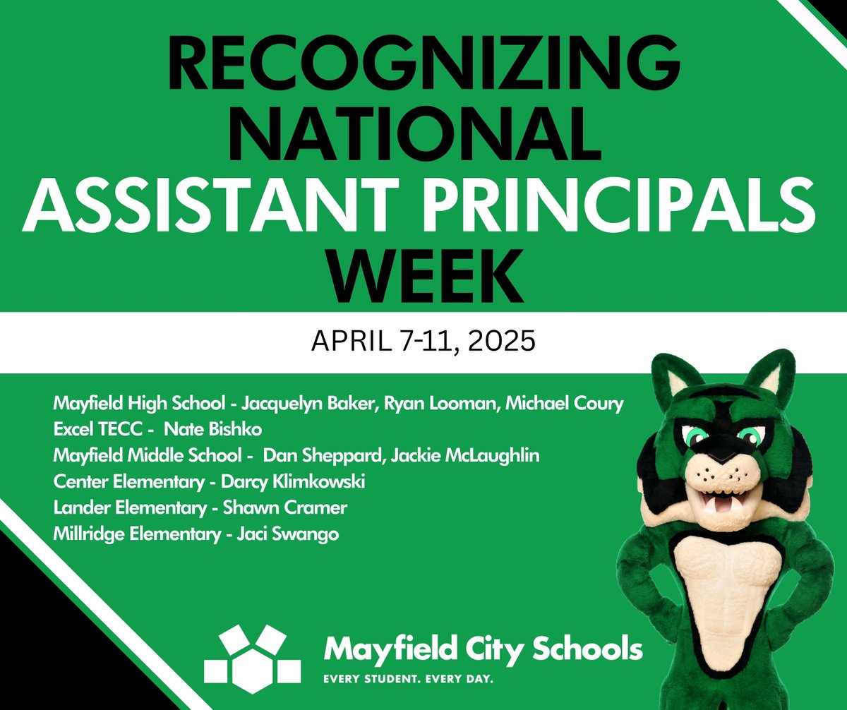 Let's take a moment to recognize our Assistant Principals who give their time, talent and dedication every day to our students, teachers and staff. Thank you for all that you do to support the mission, vision, values and traditions of our Wildcat community. #mychoicemayfield