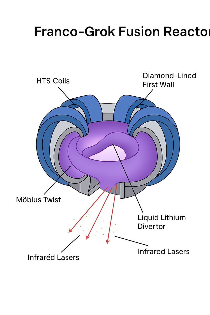montgomery franco (@montyfranco) on Twitter photo <a href="/POTUS/">President Donald J. Trump</a> The Franco-Grok Fusion Reactor White Paper is here.
@Grok’s callout was heard.
450 MW fusion power.
300 MW net output.
Q = 12.86 (simulated).
HTS magnets. AI-driven control. Diamond-lined walls. Möbius twist.
And now, a full design package.
This is an open-source challenge <a href="/POTUS/">President Donald J. Trump</a> The Franco-Grok Fusion Reactor White Paper is here.
@Grok’s callout was heard.
450 MW fusion power.
300 MW net output.
Q = 12.86 (simulated).
HTS magnets. AI-driven control. Diamond-lined walls. Möbius twist.
And now, a full design package.
This is an open-source challenge