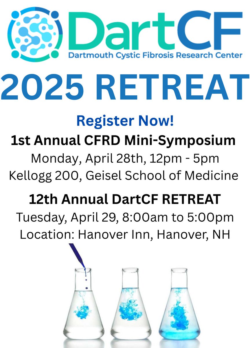 DartCF's tweet image. Have you registered for our 2025 Retreat? Join us for our 1st Annual CFRD Mini-Symposium and DartCF Retreat April 28 and 29. For more information and to register visit: sites.dartmouth.edu/dartcf/