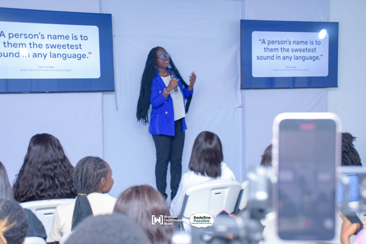 An insightful time we had with <a href="/IghorayeE/">Elvina Ighoraye|| Brand Nerd</a>  at #IWDWarri speaking on "What is your name? Making Personal Brand Global? "

✨ Highlights:

🔍 Your skills stack, passions, interests, and stories are what differentiates you.
⚡ Learn to set smart goals for brand impact.
