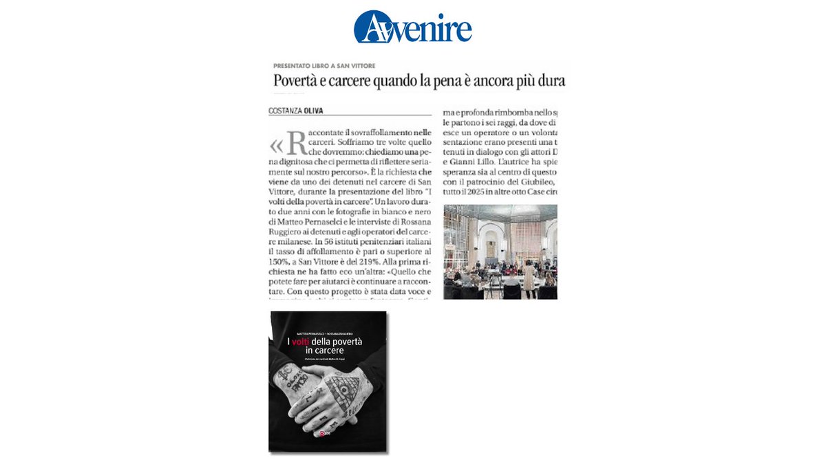 “Chiediamo una pena dignitosa che ci permetta di riflettere sul nostro percorso.”E' uno dei racconti nel libro "I volti della povertà in carcere",con foto di <a href="/pernaselci_/">Matteo Pernaselci</a>  e interviste di <a href="/Ruggierossana/">Rossana Ruggiero</a>. Un progetto che toccherà 8 carceri italiane nel 2025
dehoniane.it/9788810438244-…