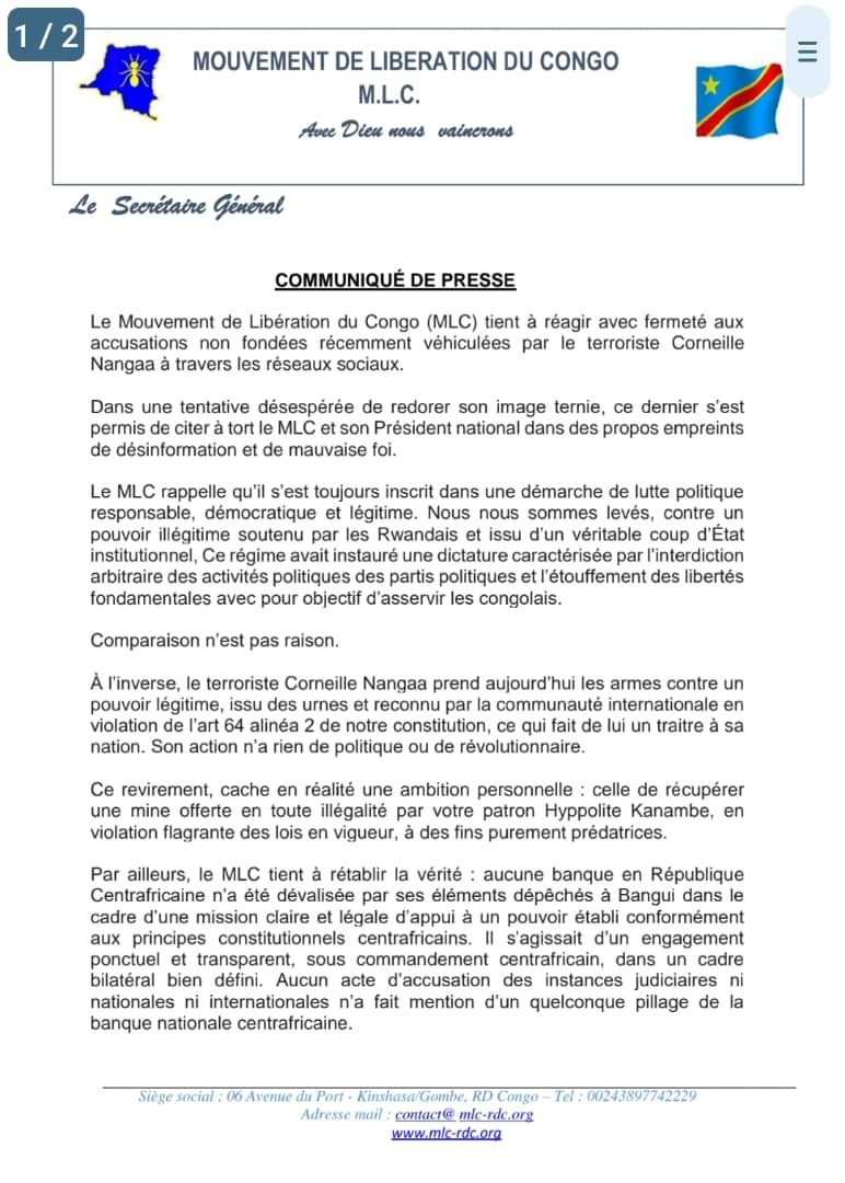 Mouvement de Libération du Congo - MLC tweet media