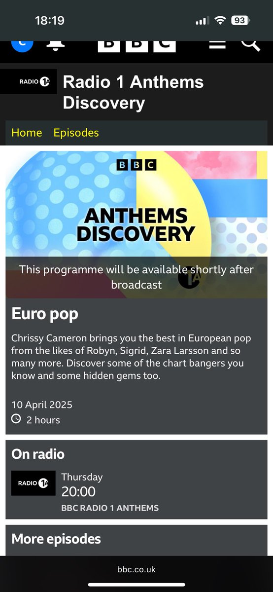 Who fancies some Euro Pop on Thursday?

My final <a href="/BBCR1/">BBC Radio 1</a> Anthems Discovery show of the series is 3 DAYS AWAY and I’m taking you through the best anthems from across Europe!!

Tune in on <a href="/BBCSounds/">BBC Sounds</a>!!