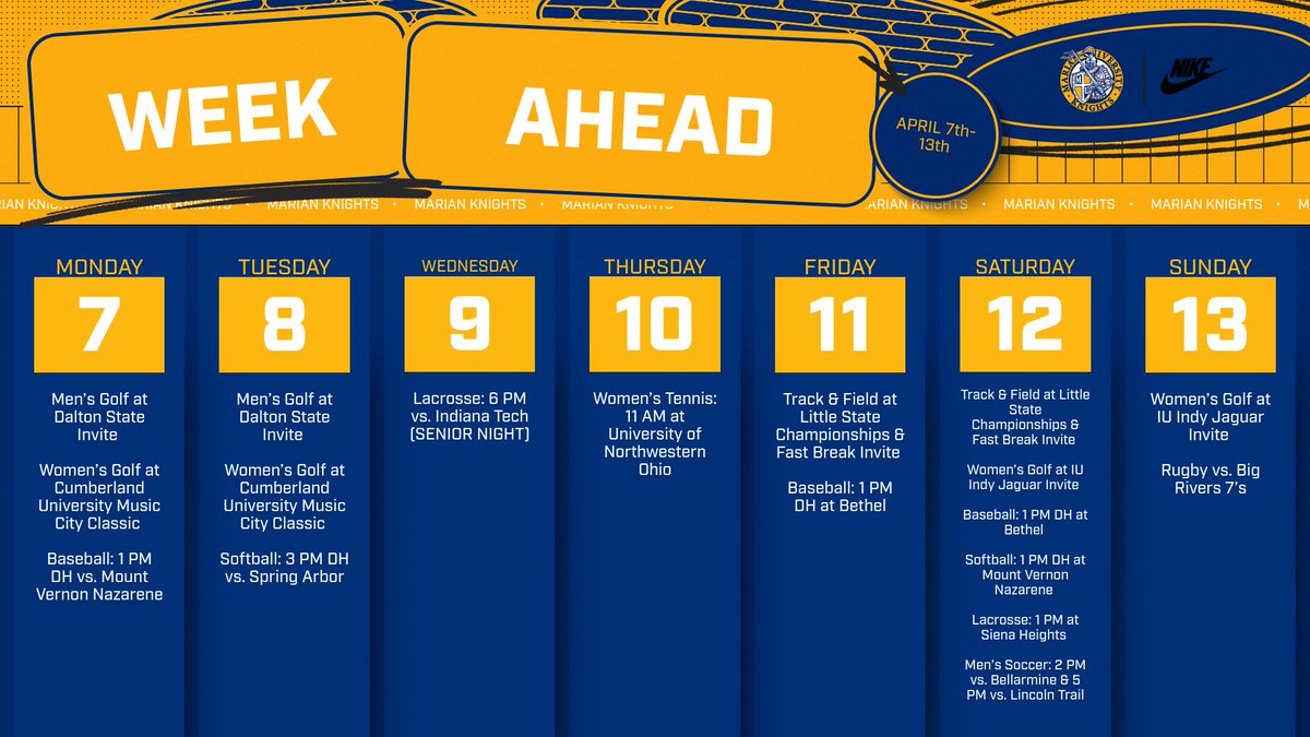 With a busy three days at home to start the week, here is the week ahead for Marian Athletics