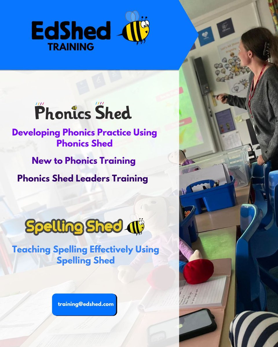 Want to develop staff knowledge and ensure confidence when teaching phonics and spelling? Looking for a consistent approach?

Book Spelling Shed and Phonics Shed training for your school. Get in touch ASAP to secure your preferred date.

👉 edshed.com/en-gb/training