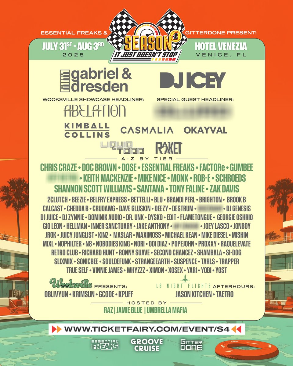 Doc Brown (@docbrowndj) on Twitter photo SEASON 4 PHASE 2 ๐
1 GOOD TIME
some sick additions to the lineup, both legends & friends!! <a href="/GabrielNDresden/">Gabriel & Dresden</a> <a href="/Dj_Icey/">DJ Icey</a> <a href="/kimballcollins/">Kimball Collins</a> <a href="/liquidtodd/">Liquid Todd</a> <a href="/Casmaliamusic/">๐ฎ๐๐๐๐๐๐๐ ๐ฆ</a> <a href="/illeveneleven/">Keith MacKenzie</a> +++
TIX: ticketfairy.com/event/s4?r=p2 SEASON 4 PHASE 2 ๐
1 GOOD TIME
some sick additions to the lineup, both legends & friends!! <a href="/GabrielNDresden/">Gabriel & Dresden</a> <a href="/Dj_Icey/">DJ Icey</a> <a href="/kimballcollins/">Kimball Collins</a> <a href="/liquidtodd/">Liquid Todd</a> <a href="/Casmaliamusic/">๐ฎ๐๐๐๐๐๐๐ ๐ฆ</a> <a href="/illeveneleven/">Keith MacKenzie</a> +++
TIX: ticketfairy.com/event/s4?r=p2